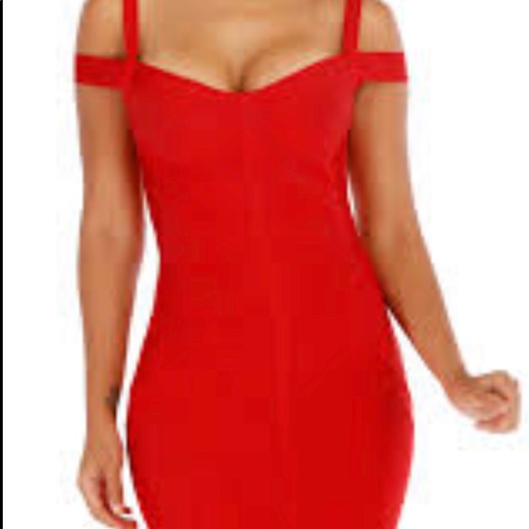 NWOT ADYCE Off Shoulder Bodycon Bandage Red Dress - Picture 2 of 13